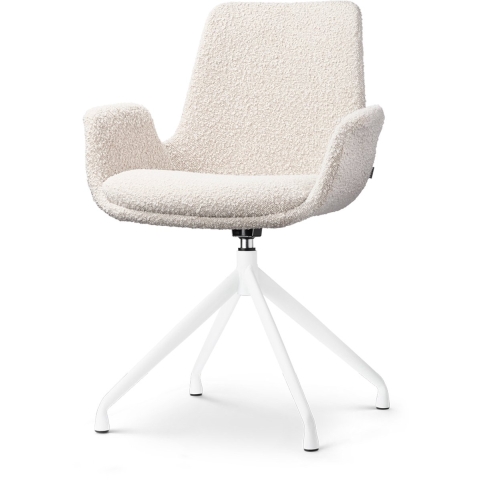 Nolon Nola-Eef Eetkamerstoel Bouclé Beige - Draaibaar Wit Onderstel