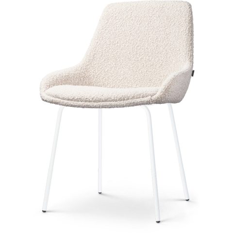 Nolon Nora-Isa Eetkamerstoel Bouclé Beige - Stof - Wit Onderstel