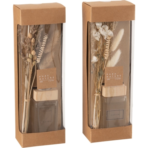 J-Line Geurolie + bloemen - glas - naturel - 2x