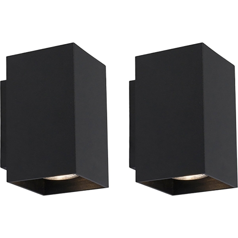 QAZQA Set van 2 moderne wandlampen zwart vierkant 2-lichts - Sandy