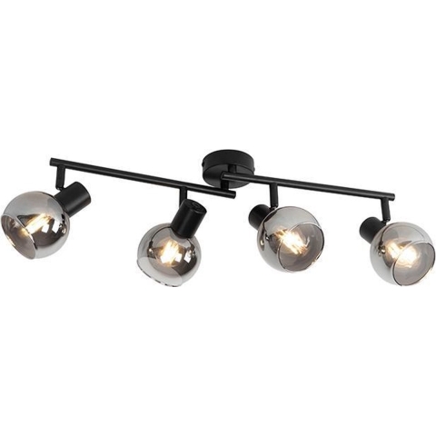 QAZQA Art Deco plafondlamp zwart met smoke glas 4-lichts - Vidro