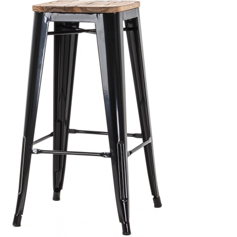 Legend Metalen barkruk zwart - met houten zitting - 77 cm