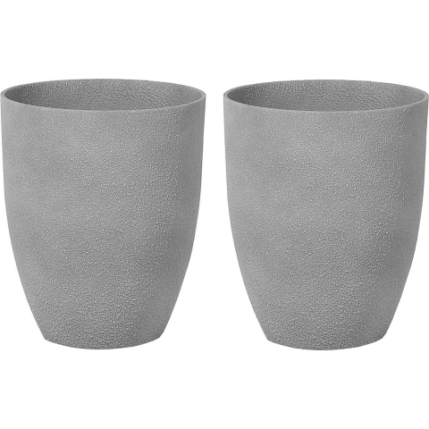 Beliani - CROTON - Bloempot set van 2 - Grijs - 35 cm - Stenenmix