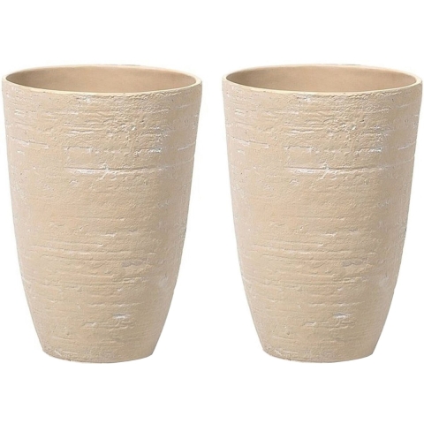 Beliani - CAMIA - Bloempot set van 2 - Beige - 35 cm - Stenenmix