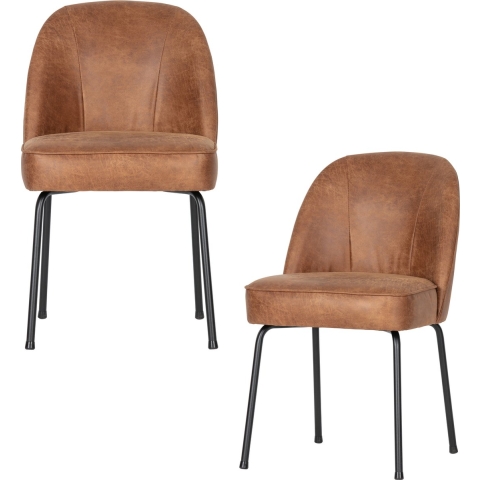 BePureHome Vogue Eetkamerstoel - Leer - Cognac - Set van 2