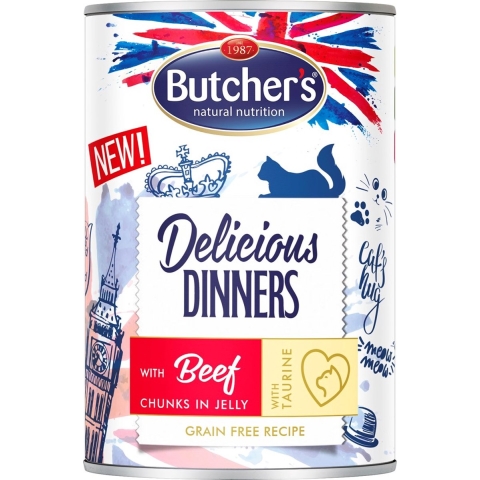 48x 400g Butcher's Delicious Dinners Cat met Rund natvoer