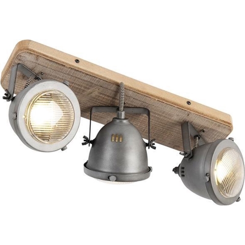 QAZQA Industriële spot staal met hout kantelbaar 3-lichts - Emado