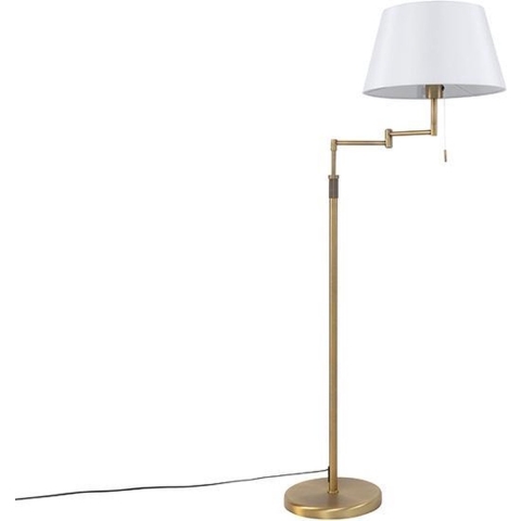 QAZQA Vloerlamp brons met witte kap en verstelbare arm - Ladas Deluxe