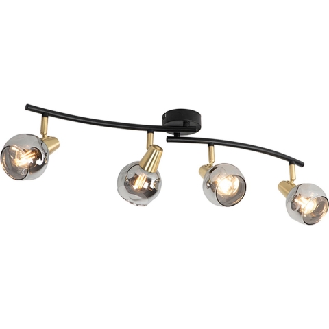 QAZQA Art Deco plafondlamp goud met smoke glas 4-lichts - Vidro