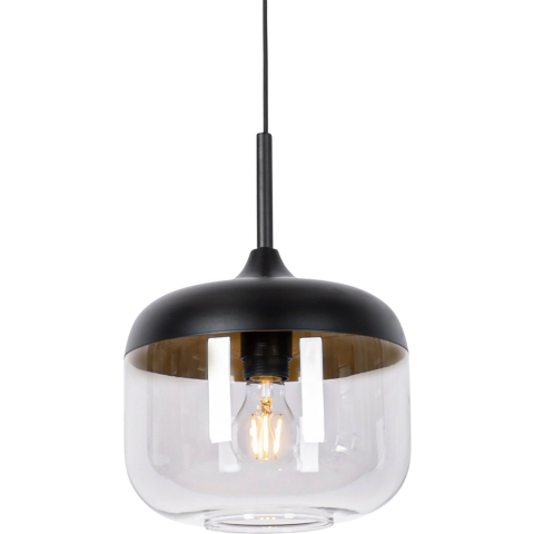 QAZQA Design hanglamp zwart met goud en smoke glas - Kyan