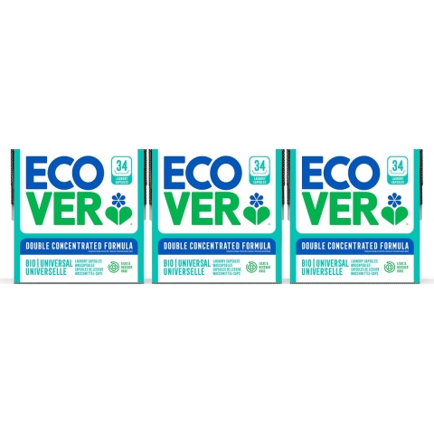 3x Ecover Wascapsules Universal Lilac&Rescued Rose 34 stuks