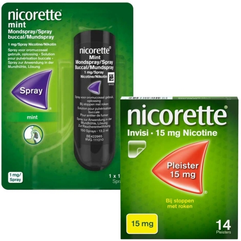 Nicorette patches 15mg + Nicorette Spray mint 1mg Pakket