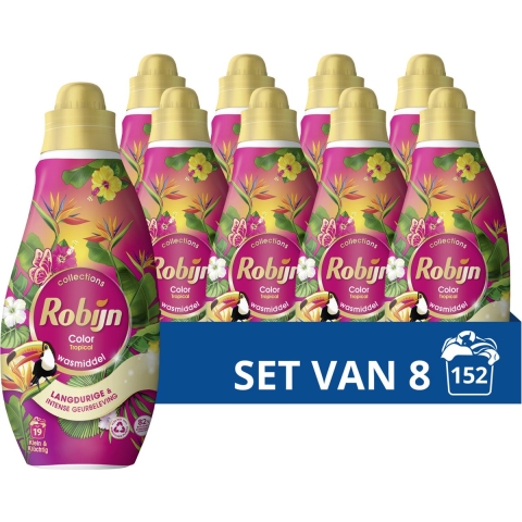8x Robijn Klein&Krachtig Wasmiddel Color Tropical 19 Wasbeurten 665 ml