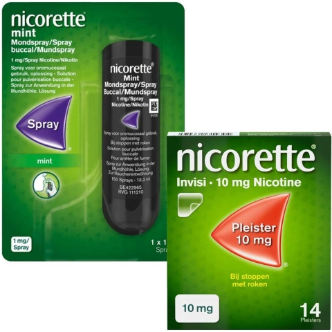 Nicorette patches 10mg + Nicorette Spray mint 1mg Pakket