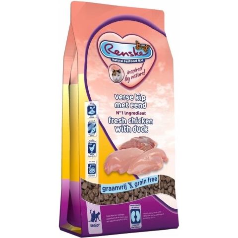 8x Renske Super Premium Droog Kat Senior Kip&Eend 400 gr