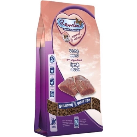 8x Renske Super Premium Droog Kat Adult Eend 400 gr