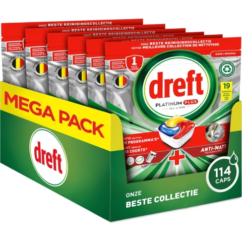 6x Dreft Vaatwastabletten Platinum Plus All In One Citroen 19 stuks