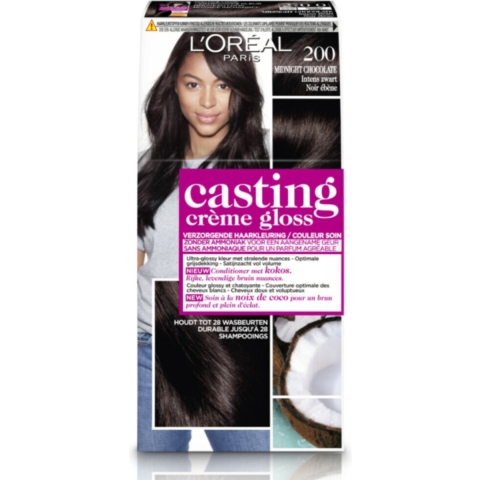 6x L'Oréal Casting Crème Gloss Semi-Permanente Haarkleuring 200 Midnight Chocolate - Intens Zwart
