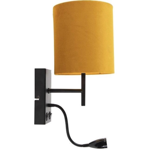 QAZQA Wandlamp zwart met velours gele kap - Stacca