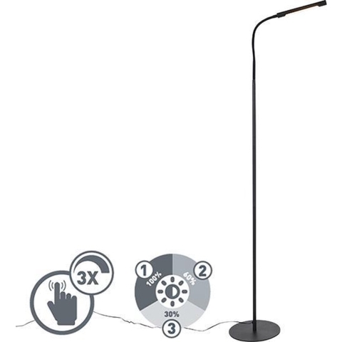 QAZQA Design vloerlamp zwart incl. LED met touch dimmer - Palka