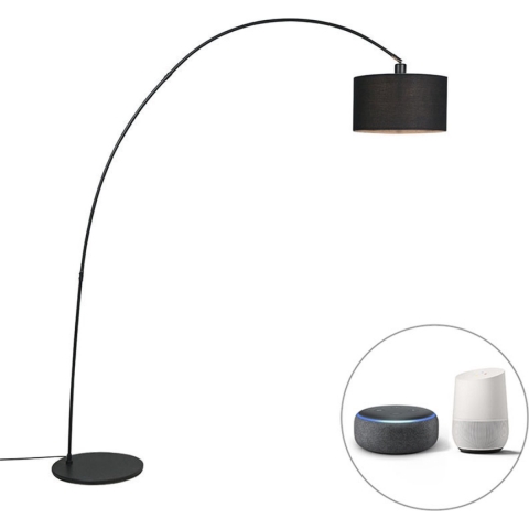 QAZQA Smart moderne booglamp zwart incl. WiFi G95 - Vinossa