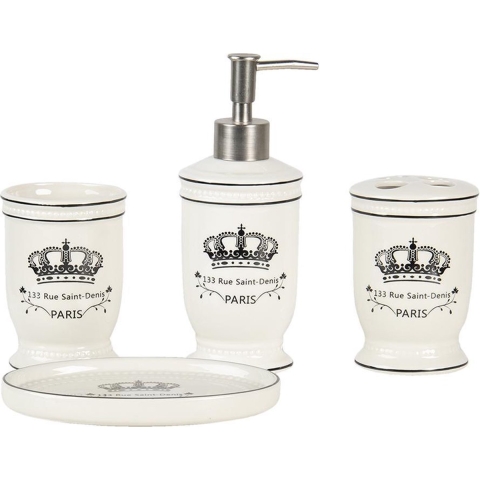 Clayre & Eef Badkamerset Set van 4 Beige Zwart Keramiek Kroon Paris