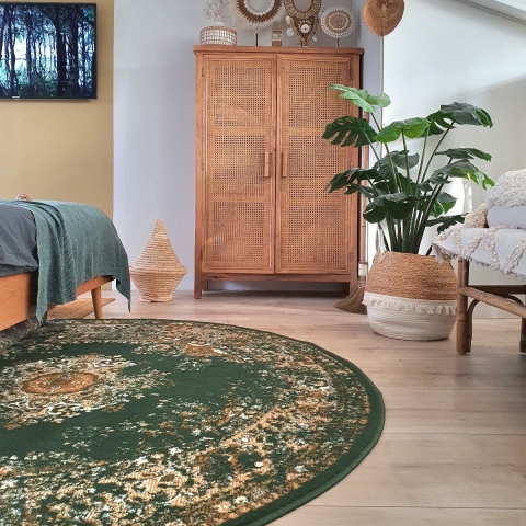Interieur05 Rond Vintage Vloerkleed Keshan groen - 190 cm