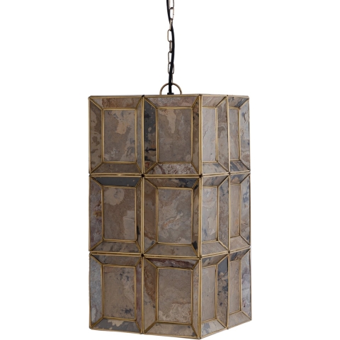 PTMD Layra Brass stone veneer hanging lamp antique
