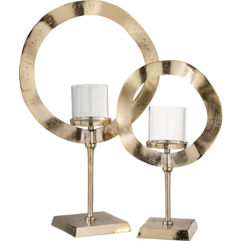 J-Line windlicht Rond Voet - aluminium - goud - large