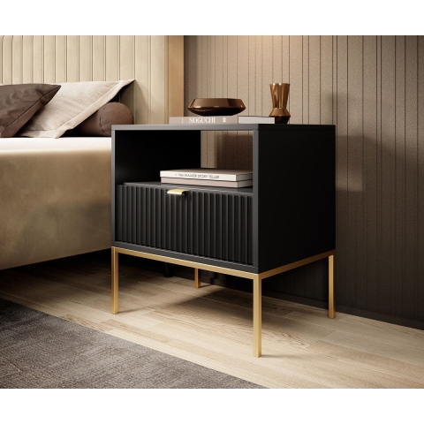 Meubella Nachtkastje Navil 2 - Zwart - 54 cm