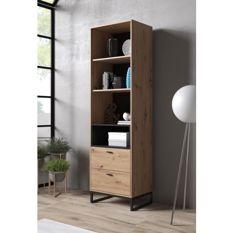 Meubella Boekenkast Ozzy - Eiken - Zwart - 60 cm