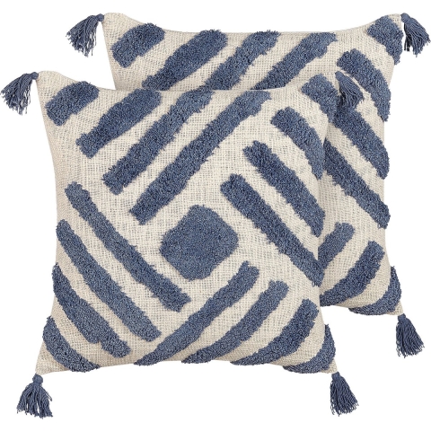Beliani-JACARANDA -Sierkussen set van 2-Blauw-45 x 45 cm-Katoen