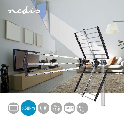 Nedis ANORU10L7ME Tv-antenne Voor Buiten Max. 18 Db Versterking Uhf: 470 - 698 Mhz 50 Km Bereik