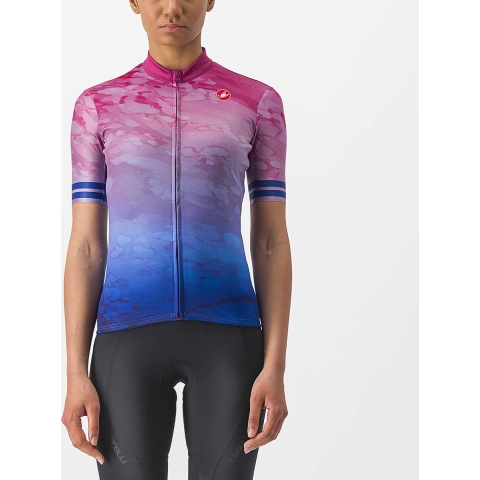 Castelli Marmo fietsshirt korte mouw rood/blauw dames L