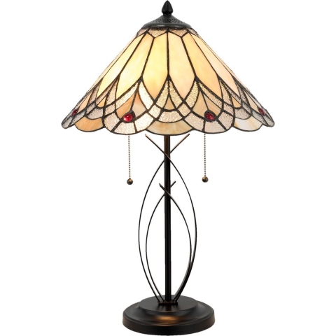 Clayre & Eef Tiffany Tafellamp Ø 40x60 cm Beige Glas Driehoek
