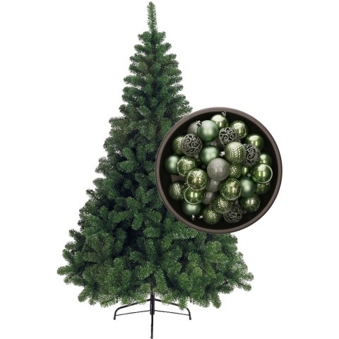 Bellatio Decorations kunst kerstboom 150 cm met kerstballen salie groen -