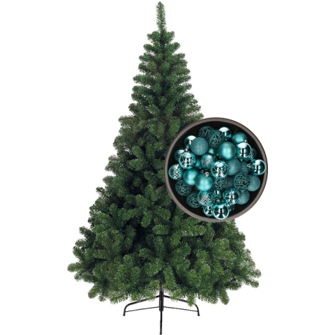 Bellatio Decorations kunst kerstboom 240 cm met kerstballen turquoise blauw -
