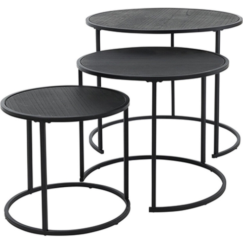 Bijzettafel/plantenstandaard set - 3x stuks - zwart - metaal -
