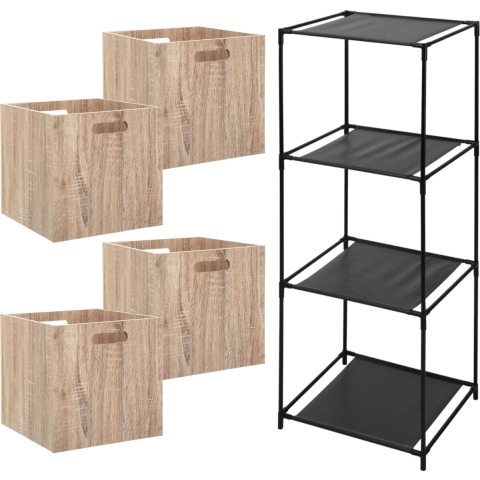 Opbergrek 4-laags Smartrack - 4x mandjes hout - naturel - 34 x 98 cm -