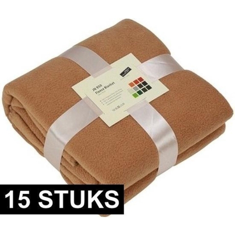 15x Fleece dekens/plaids camel 130 x 170 cm -