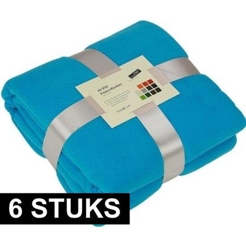 6x Fleece dekens/plaids turquoise 130 x 170 cm -