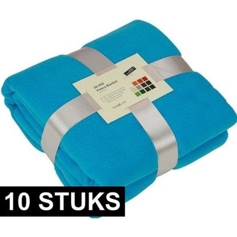 10x Fleece dekens/plaids turquoise 130 x 170 cm -