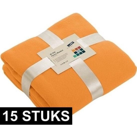15x Fleece dekens/plaids oranje 130 x 170 cm -