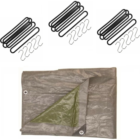 Afdekzeil / dekzeil grijs 5 x 8 meter met 25 spanrubbers en S-haken -