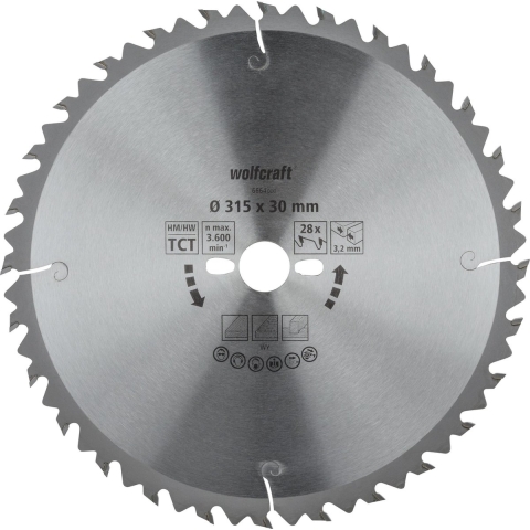 Wolfcraft 6664000 Hardmetaal-cirkelzaagblad 315 x 30 x 3.2 mm Aantal tanden: 28 1 stuk(s)