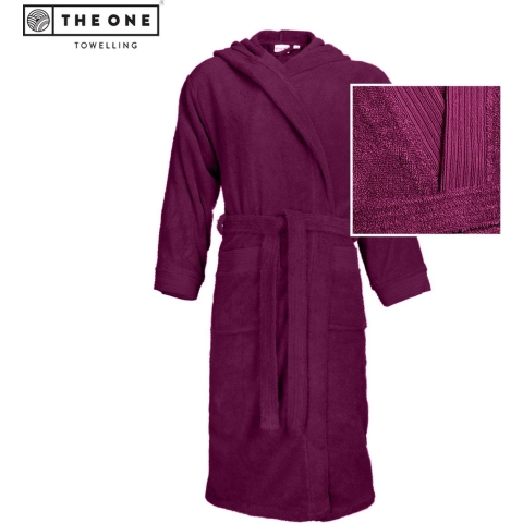 The One Towelling TH1095 Bathrobe Hooded - Plum - S/M