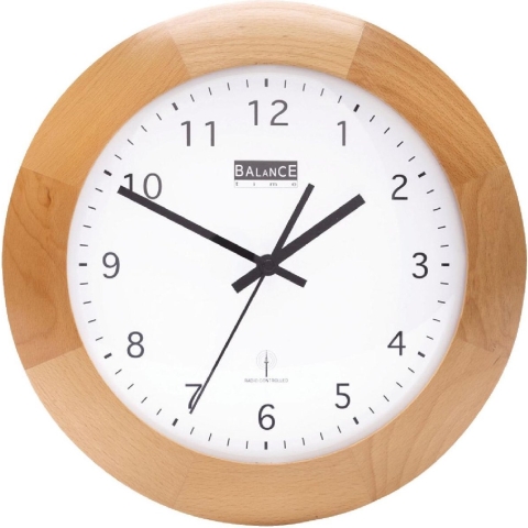 Balance Houten Zendergestuurde Wandklok 32cm Analoog Bruin/wit