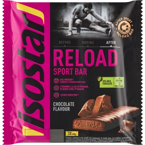 12x Isostar Reload Sportreep Chocolade 3 x 40 gr