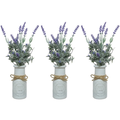 8x stuks paarse Lavendula/lavendel kunstplant 32 cm in witte pot -