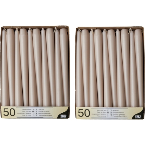 100x stuks dinerkaarsen taupe bruin 25 cm -